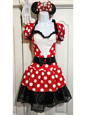 Minnie Mouse Glam Costume Dress Disney Ears Headband Tail Gloves Belt Adult M